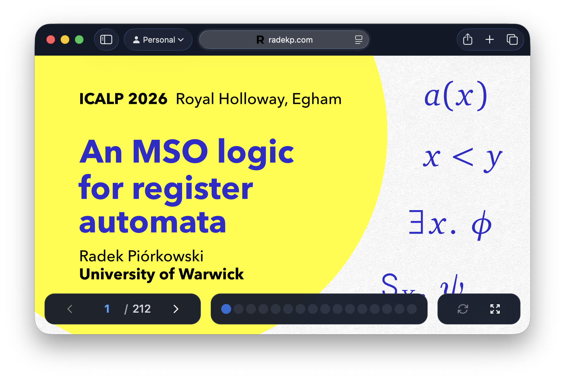 Magic Canvas: bundled viewer, shown here with my ICALP 2026 slides